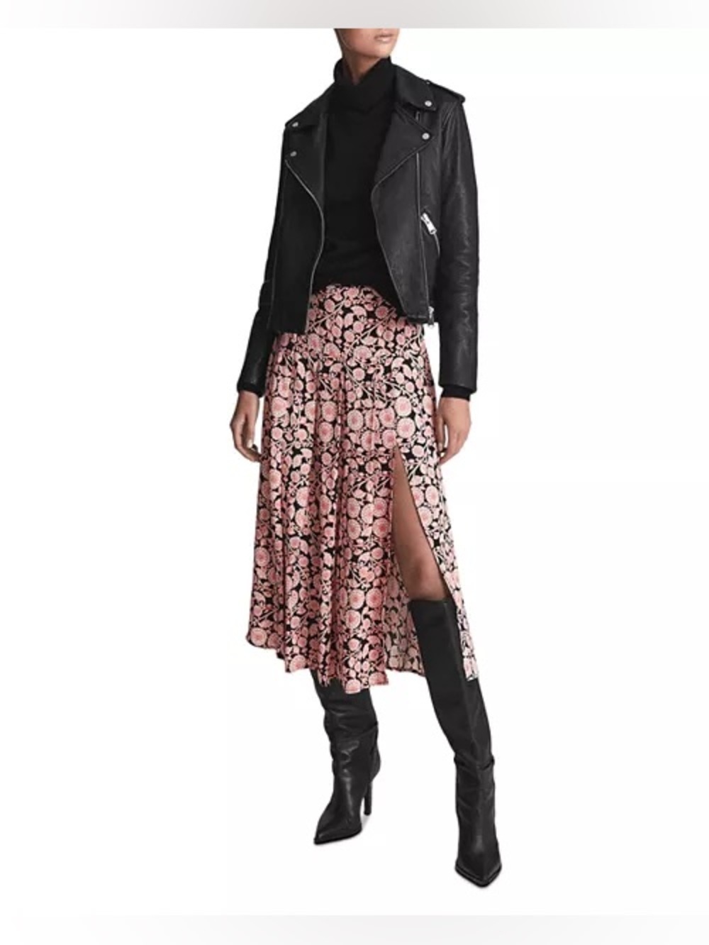 REISS Kolbie Printed Pleated Skirt Size 6